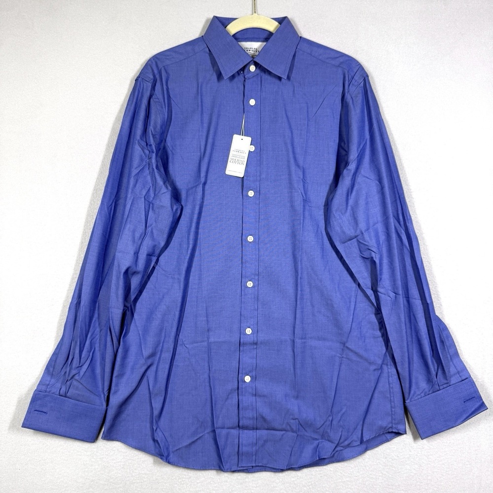 Charles Tyrwhitt Shirt Mens 16 41 Slim Fit Silk Road Cotton Blue French Cuff NWT